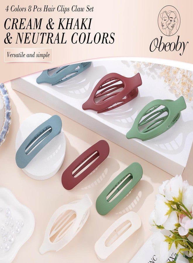 obeoby 8 PCS Flat Hair Clips, Flat Claw Clips 2 Styles Hair Claws for Women Girls Medium Hair Volume (blue, green, red, white) - Image 3